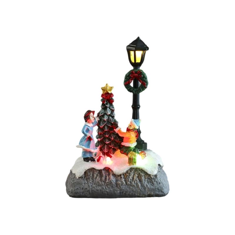 Светящаяся рождественская полимерная фигурка-украшение со светодиодной подсветкой, светящаяся миниатюрная рождественская елка из полимерной смолы, настольные украшения