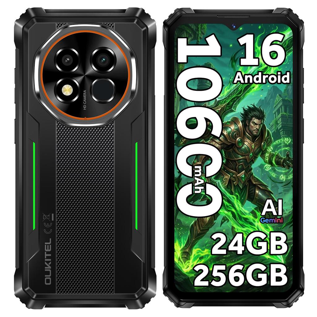 Oukitel Прочный смартфон G6 Android 16, 24 ГБ + 256 ГБ / 1 ТБ, 10600 мАч, 6,52-дюймовый дисплей, 64-мегапиксельная камера, 4G Dual SIM / IP68 / IP69K / GPS / OTG / Отпечаток пальца