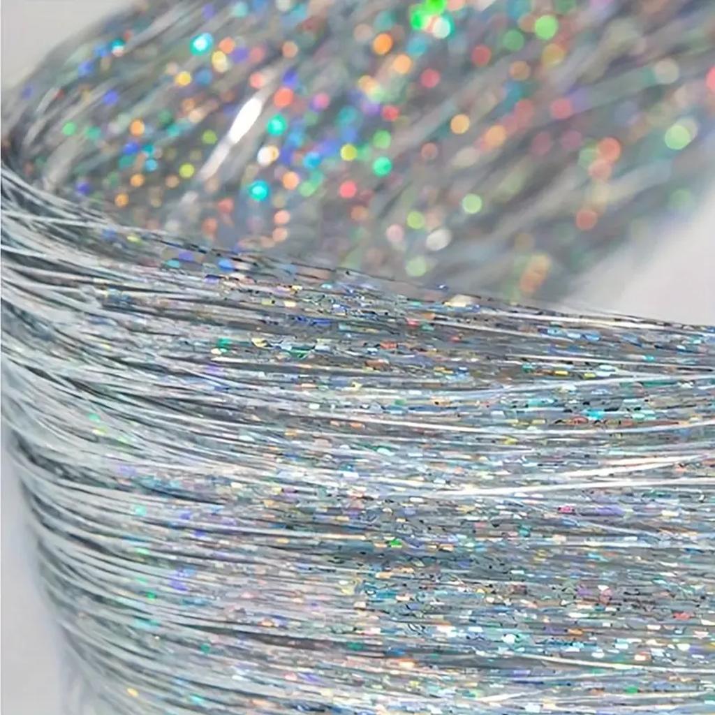 12pcs Synthetic Hair Tinsel Clip in 20inch Glitter Tinsel Hair Clip in Hair Tinsel Kit Heat Resistant Shiny Sparkle Fairy Hair