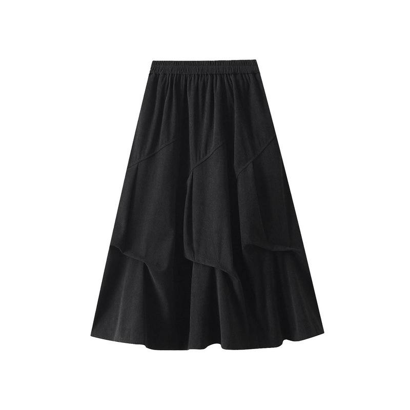 Women's Pleated Midi Skirts Business Work A Line Office Skirt Solid Color Elastic High Waisted Classic Mid Length Fall Long Formal Skirts for Women