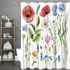 Spring Flower Plant Shower Curtain, Bathroom Decorative Shower Curtain, Waterproof Shower Curtain with Hooks