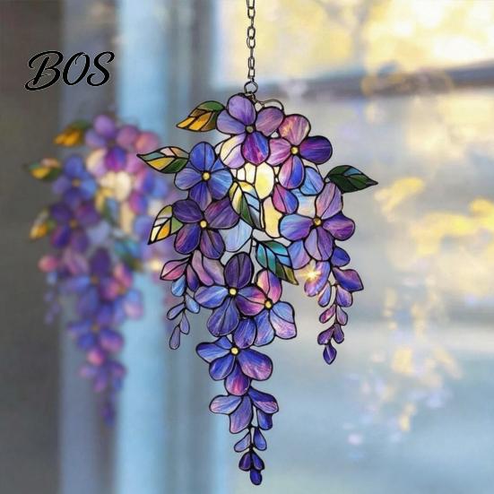 Home Decoration Accessory Wisteria Suncatcher, Acrylic Hanging Flower Branch Ornament, Stained Glass Style Floral Window Suncatcher Decor for Garden,