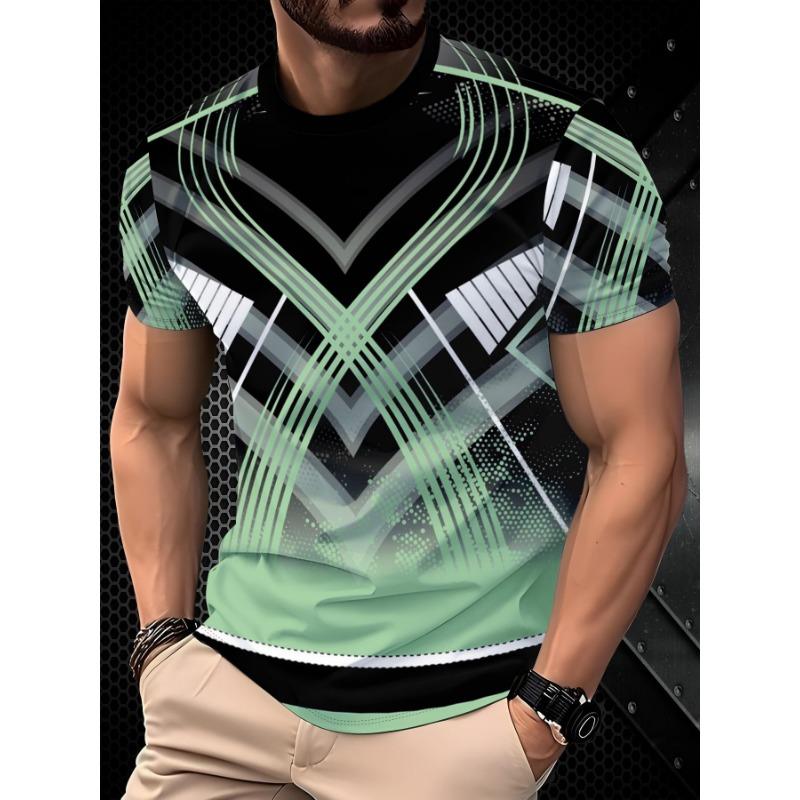 Men High Elastic Sport T Shirt V-shaped Line Gradient Print Breathable Training Top