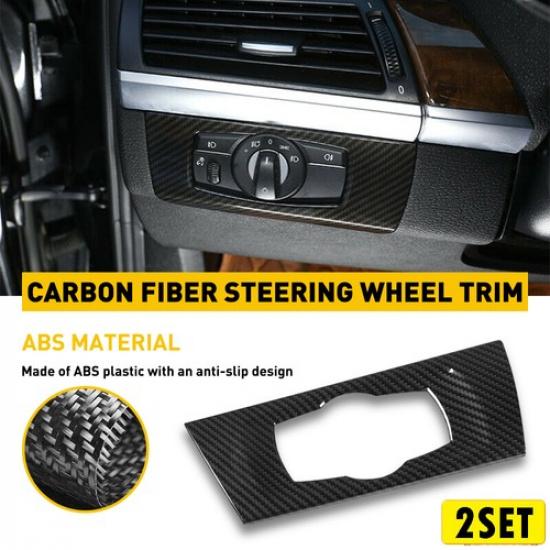2Set Carbon Headlight Fiber Switch Trim Frame 2005-2012 For BMW 3 Series E92 E90