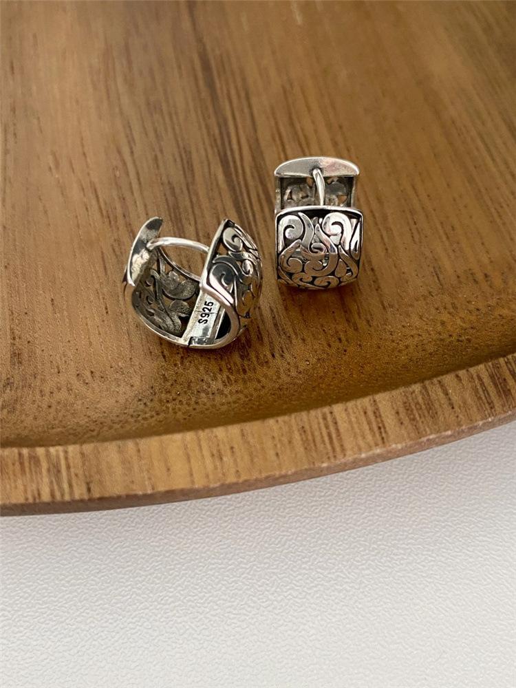 Серьги-кольца из стерлингового серебра S925, винтажные, ажурные, с узором 'благоприятные облака', этнические, богемные, легкая роскошь, для подарка