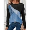 Color Block Stripe 3d Print Long SleeveT-Shirt Women's Clothing Long Sleeve T-shirt Fashion Casual Oversized Tops Tees Female