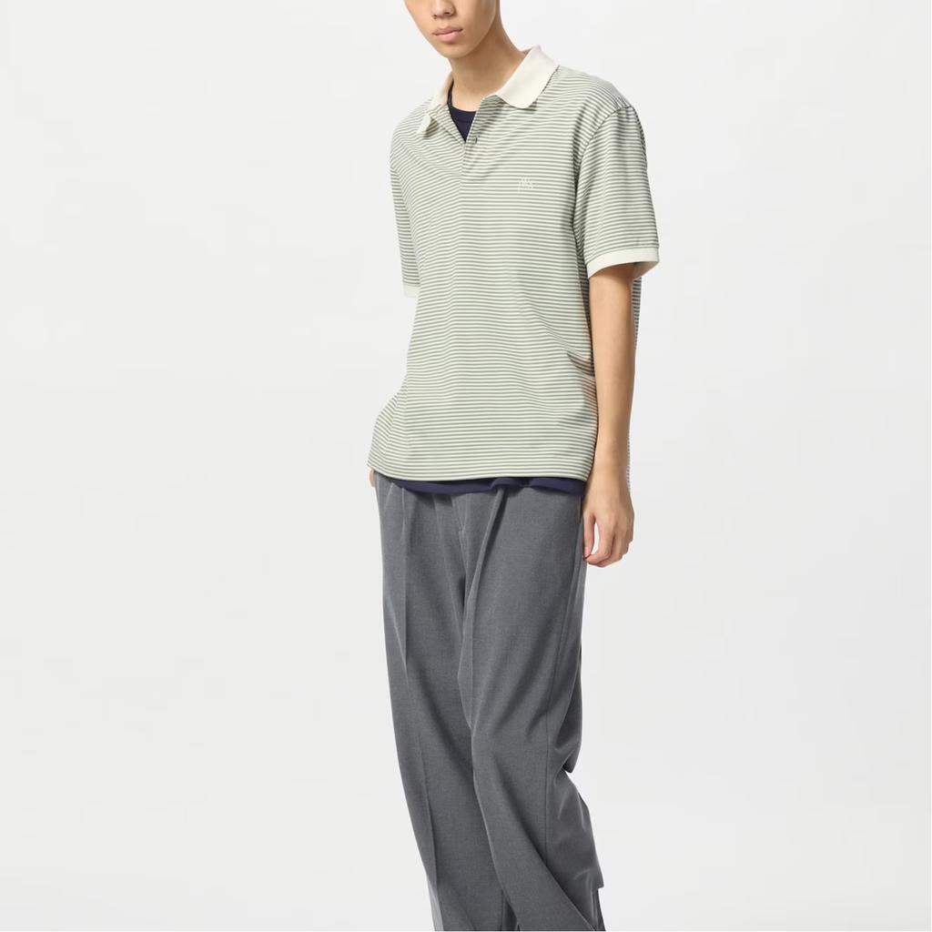 Uniqlo X JW Anderson Коллаборация Весна/Лето 2025 Поло с коротким рукавом в полоску с вышитым логотипом Унисекс Поло Зеленый 477678-53