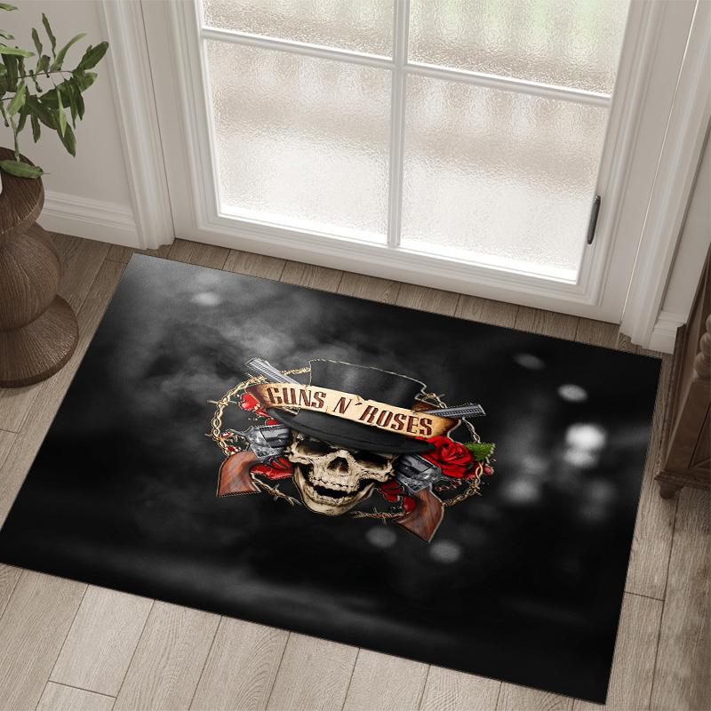 Guns N’ Roses Design Crystal Velvet Carpet Cozy Non?Slip Printed Rug For Bedroom Living Room Entrance