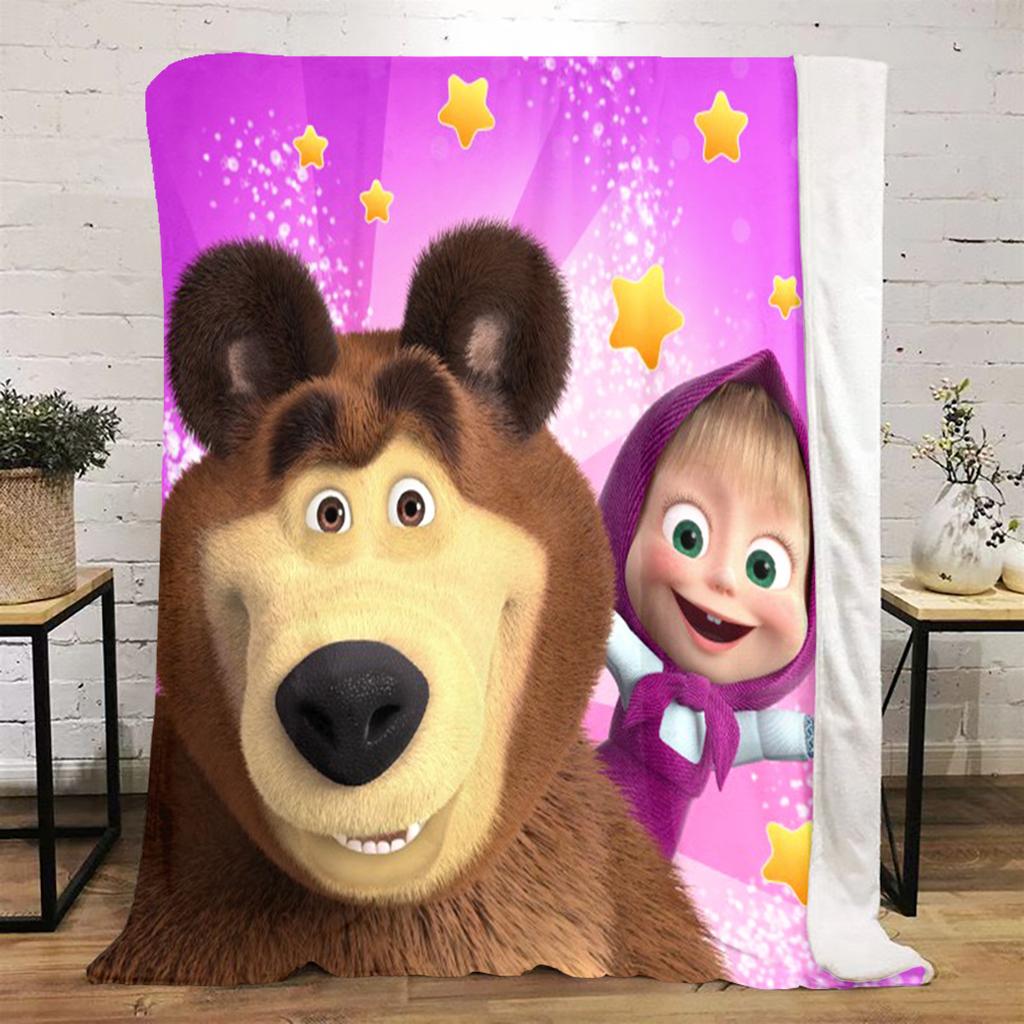 Russian animation Fairy Tale Masha and the Bear Cartoon Blanket Soft Four Seasons Home Bed Blanket Sofa Cover Office Napping Picnic Blanket M3