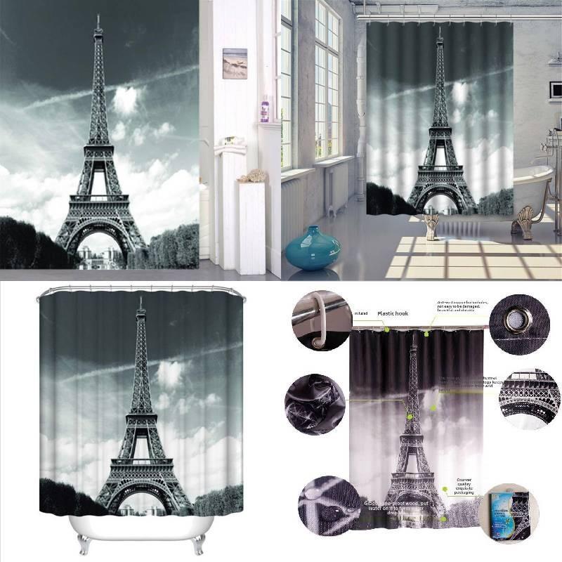 Полиэстеровая шторка для душа с тематикой Эйфелевой башни и городским ночным пейзажем для обустройства дома
