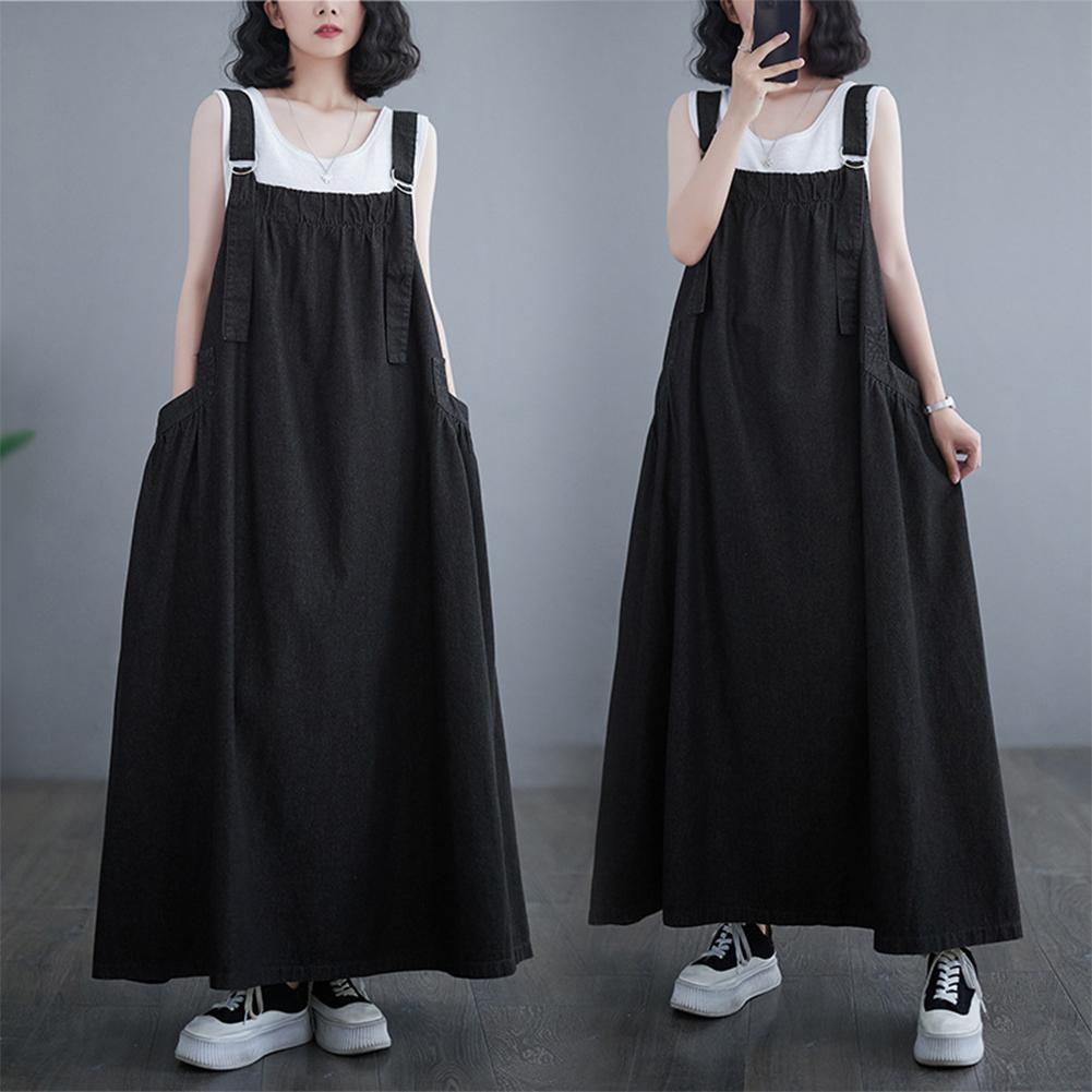 Женское летнее винтажное свободное джинсовое платье с регулируемыми бретелями и квадратным воротником сбоку