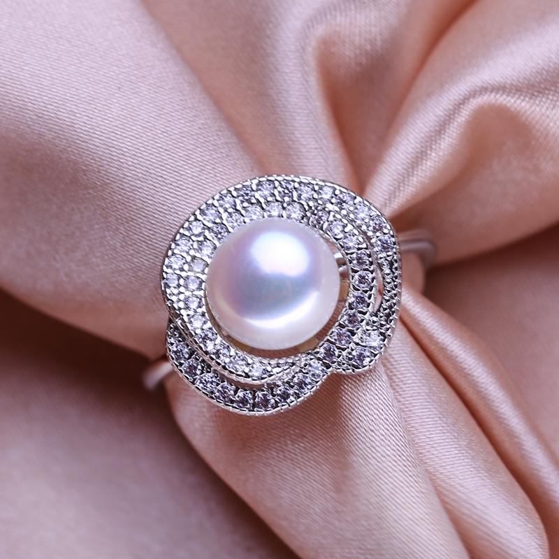 seniko Кольца с натуральным пресноводным жемчугом для женщин, модное женское кольцо с кубическим цирконием и CZ, ювелирные изделия с жемчугом, регулируемое кольцо