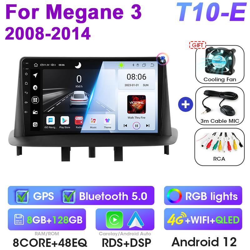 Android 12 Автомобильное радио для Renault Megane 3 Fluence 2008 - 2014 GPS Carplay Auto 2 Din Stereo интеллектуальные системы Smart Autoradio