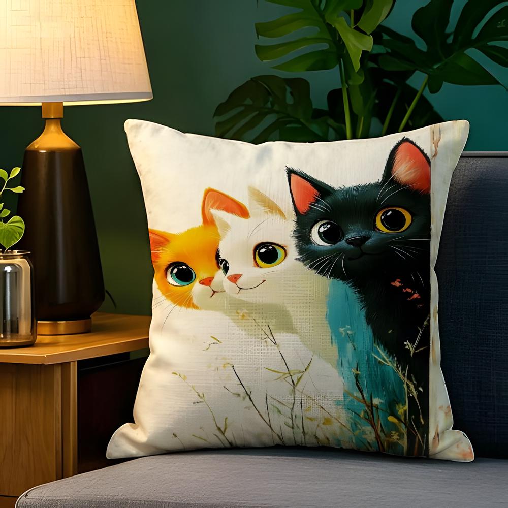 Spring Sunshine Cat Illustrations  Pillow Case Natural Linen Pillow Case DoubleSided Decor Sofa Pillowcase Home Decor