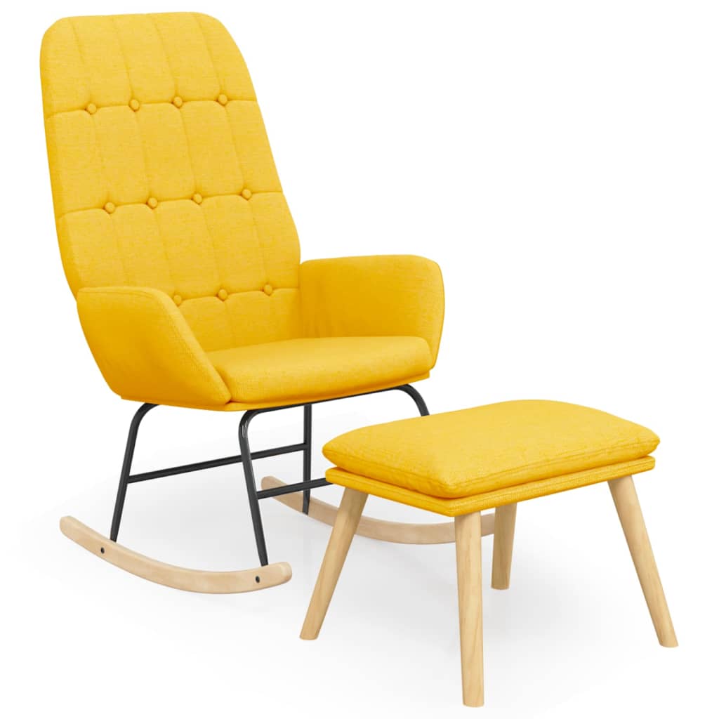 Rocking Chair with Footstool Mustard Yellow Fabric