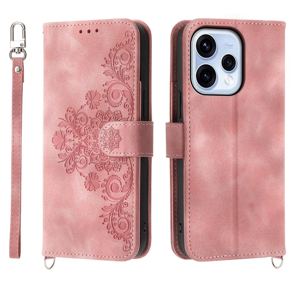 For Oppo Reno15 5G (Global) / Reno15c 5G (China) Wallet Case Flower Pattern PU Leather Phone Cover with Strap
