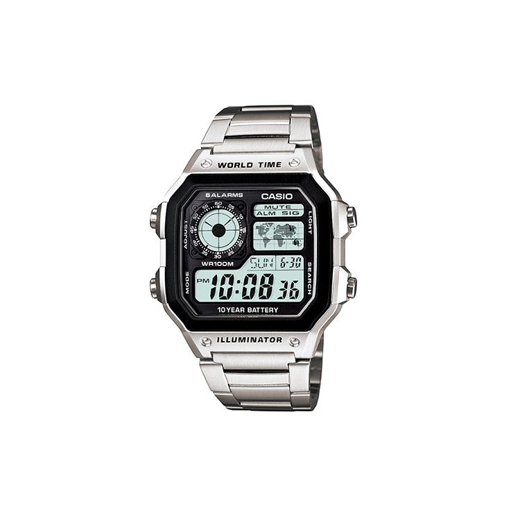 Casio Подсветка Серебристо-черные Цифровые Часы AE1200WHD-1A Черные Часы AE-1200WHD-1A AE-1200WHD-1A