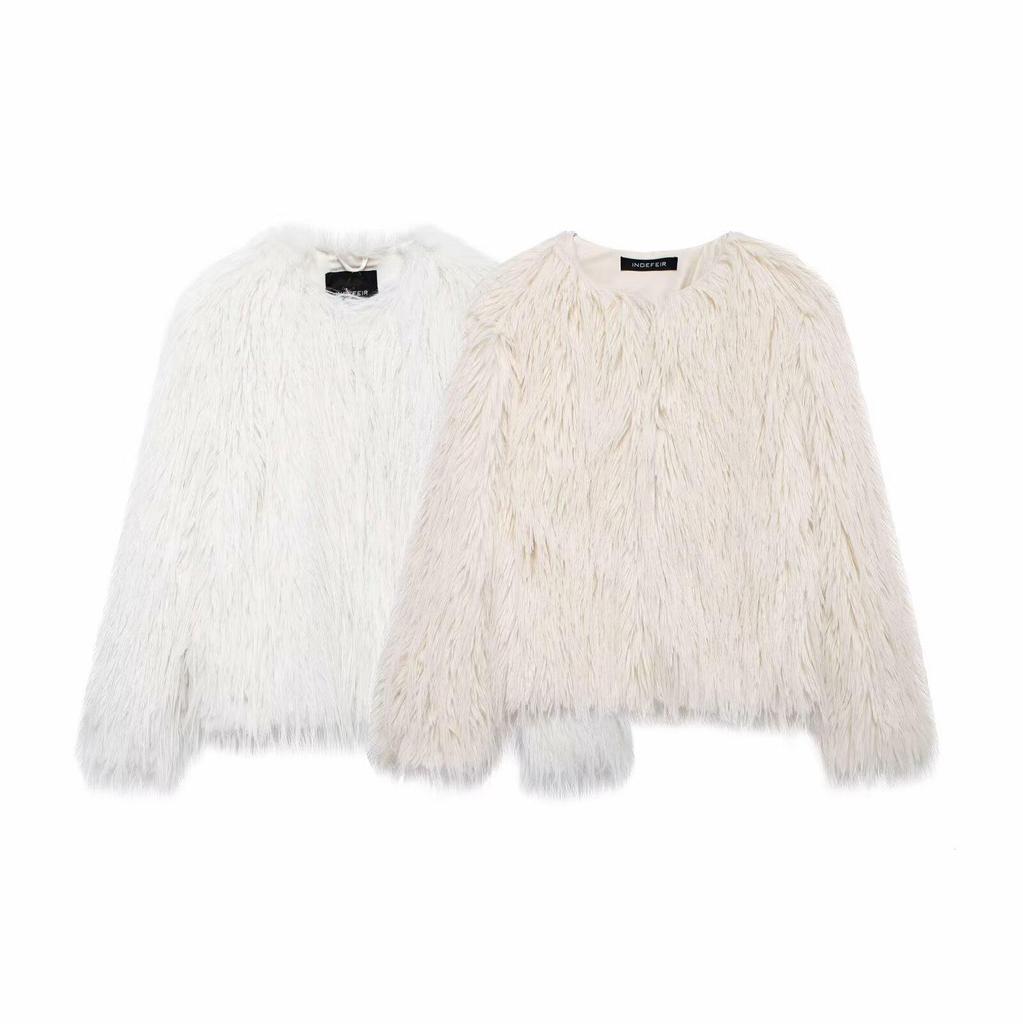 European and American Style Women's Faux Fur Long Sleeve Coat
