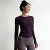 Женский облегающий топ для йоги с длинным рукавом, быстросохнущий, с круглым вырезом, идеально подходит для бега, пилатеса, тренировок и фитнеса.