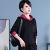 Women's Autumn New Style Hoodie Color Block Contrast Stitching Pocket Loose Fashion Patchwork Middle Aged Mom Wear Pullover Top