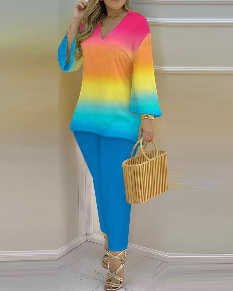 2023 Spring Women's European & American V-Neck Long-Sleeve Fashion Set