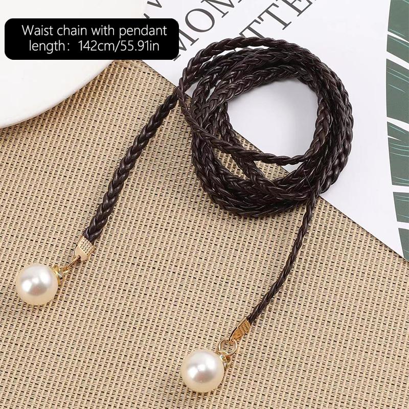 Ретро PU плетеный жемчужный пояс-цепочка на талию универсальный женский кожаный веревочный пояс на талию джинсы платья одежда аксессуары
