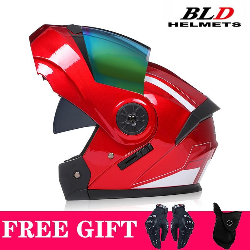 Full Face Motorcycle Helmet With Dual Visors Flip-Up Design Scooter E-Bike Riders