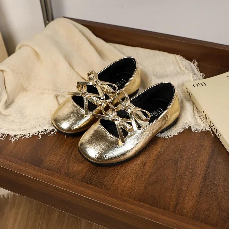 Принцесса балетки для девочек золото серебро универсальные детские кожаные туфли модные милые детские повседневные туфли на плоской подошве новые