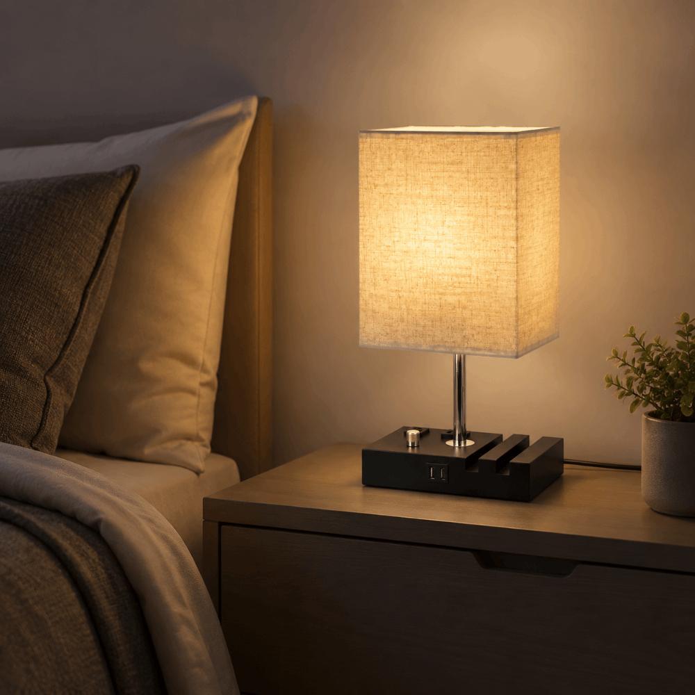 Fabric Lampshade LED Desk Light Warm White LED Bulb Table Lamp Eye-Caring Desk Light  Bedroom
