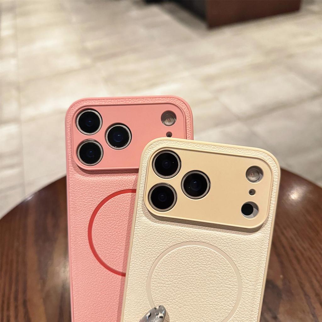 Кожаный чехол для iPhone 16: Однотонный, Магнитный, Тонкое кольцо, Новый стиль, Совместимость с 17 Pro Max, Трансграничная прямая поставка