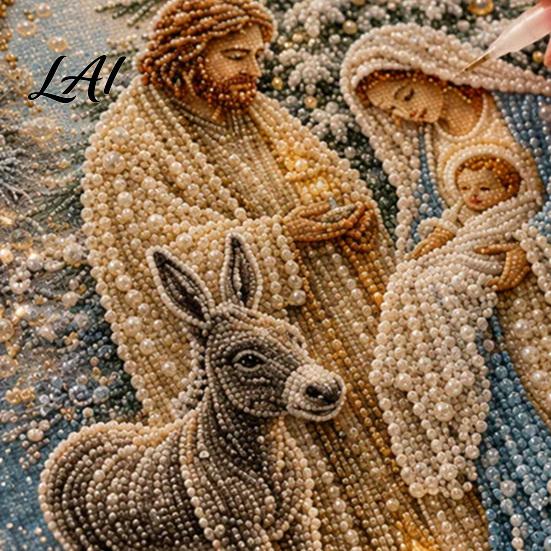 Holiday Gift Ideas for Family Nativity Faux Pearl Art Kit Holy Painting DIY Catholic Prayer Corner Decorations 3D Religious Craft Set Adults