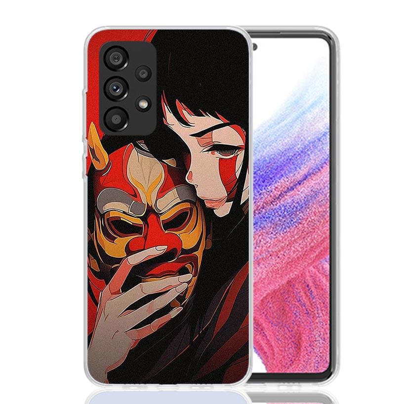 Японская маска Они Девушка Чехол для телефона Для Samsung Galaxy A52 A32 A22 A12 A02S A50S A30S A51 A31 AA71 Note 20 Ultra 10 S10 Plus Galax
