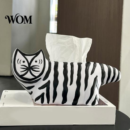 Cute Tissue Dispenser Box, Striped Cat Shape Dispenser, with Ample Interior Compact Box Container Space Vinyl Case, Decorative Durable Paper
