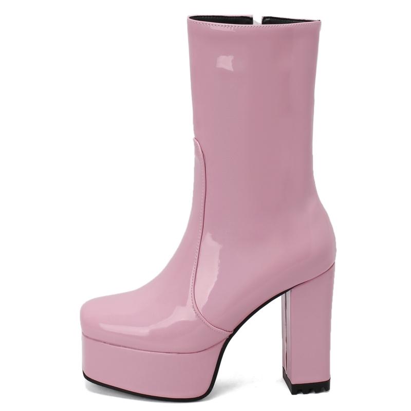 Женские полусапожки на платформе с застежкой-молнией, короткие сапоги, черные, розовые, красные, белые, на каблуке, туфли для вечеринок, женская зимняя обувь, туфли большого размера