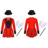 Kids Girls Magician Costume Set Long Sleeve Bow Tie Back Zipper Sequin Leotard with Hat Magic Wand Gloves for Halloween Cosplay Dress Up Performance