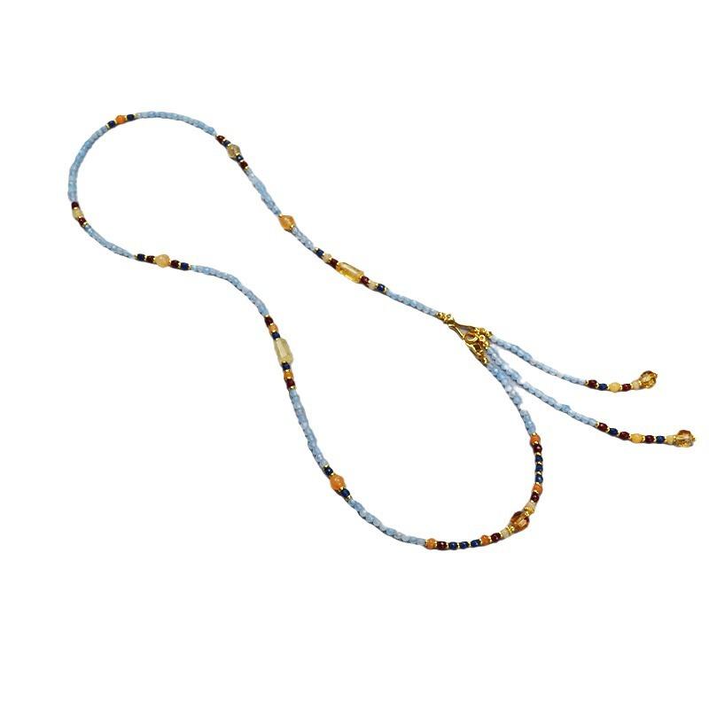 Оригинальное дизайнерское китайское нишевое ретро-колье с кисточками из натурального камня, съемное, многоразовое, на цепочку для свитера