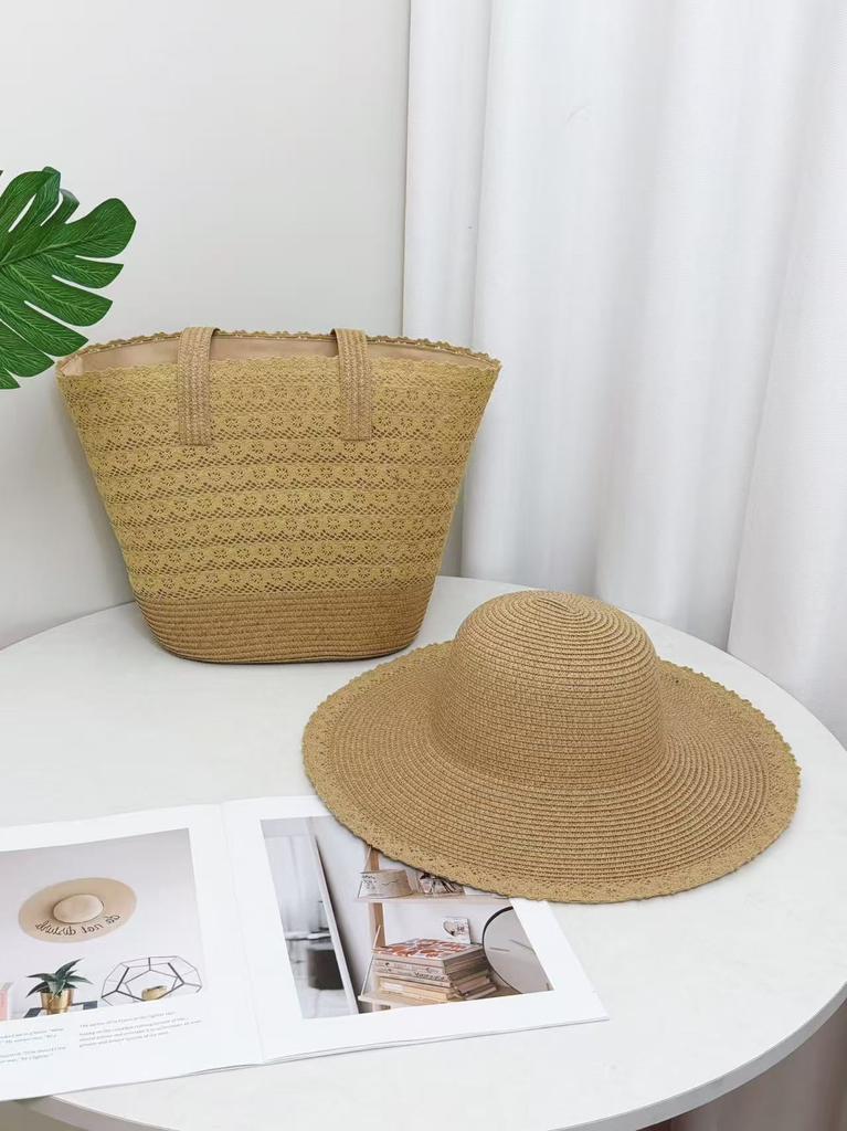 Popular big-brimmed sun hat women's seaside vacation straw sun hat spring and summer large-capacity commuter straw bag