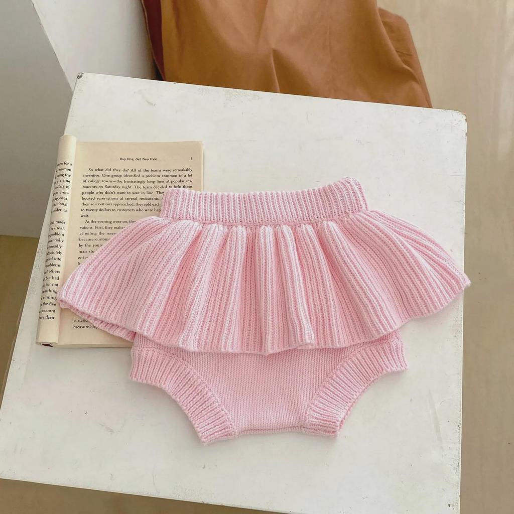 2024 Autumn Infant & Toddler Girls' Pink Knitted Jacket with Pink Ruffle Skirt Pants Set