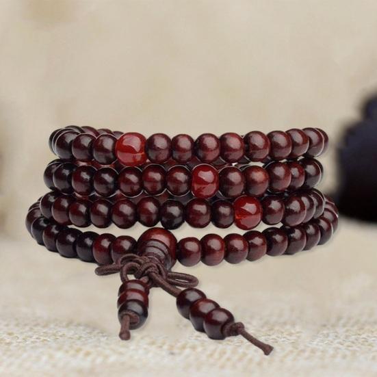 Bracelet Wooden Bead Bracelet Stress Relief Fake Sandalwood Buddhist Buddha 4-Layer Wrist Chain Men Women Bracelet Bangles