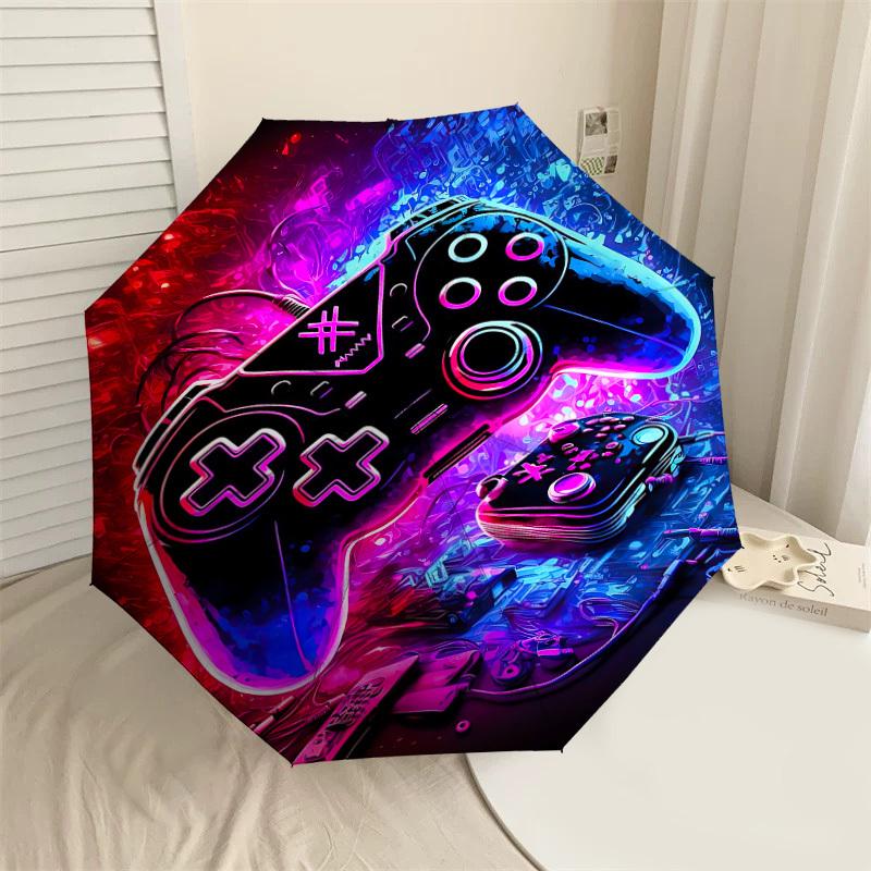 1PC Gamepad Neon Umbrella-8-Rib Reinforced, Automatic Open, Lightweight & Durable, Fashion Accessory for Outdoor, J0348