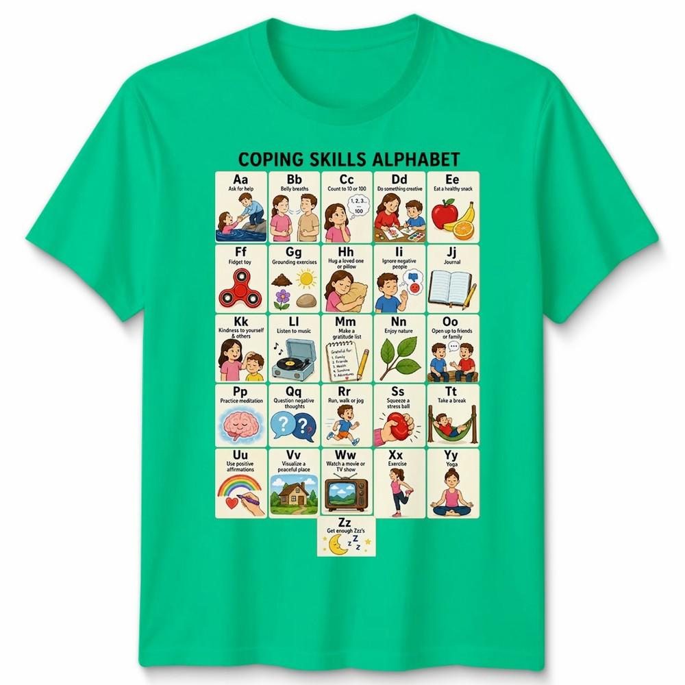 Unisextal Health Awareness Coping Skills Alphabet Counselor Unisex T Shirt