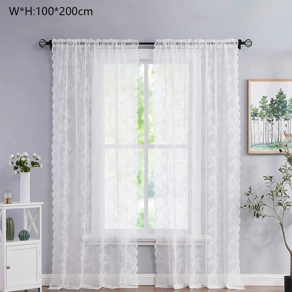 Цветочная вышивка Кружево Прозрачная занавеска Полиэстер Дверная занавеска Прочные оконные шторы Домашний декор