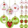 12Pcs Christmas Ornaments Santa Claus Hat Pattern Green White Shatterproof Balls Set Xmas Tree Decorations