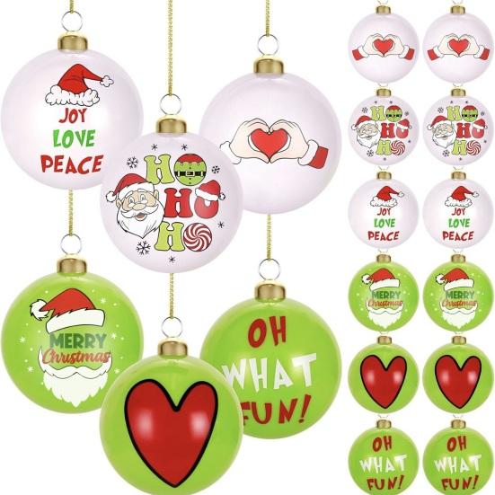 12Pcs Christmas Ornaments Santa Claus Hat Pattern Green White Shatterproof Balls Set Xmas Tree Decorations
