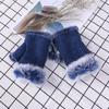 Christmas Women Hand Wrist Windproof Mittens Warmer Y2K Leopard Print Gloves Plush Suede Faux Rabbit Fur Fingerless Gloves