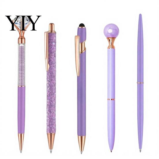 Professional Metal Stationery 5PCS Diamond Ballpoint Pens, with Sparkling Rhinestone Decor, Decorative Gift Pen Smooth Press Mechanism Writing