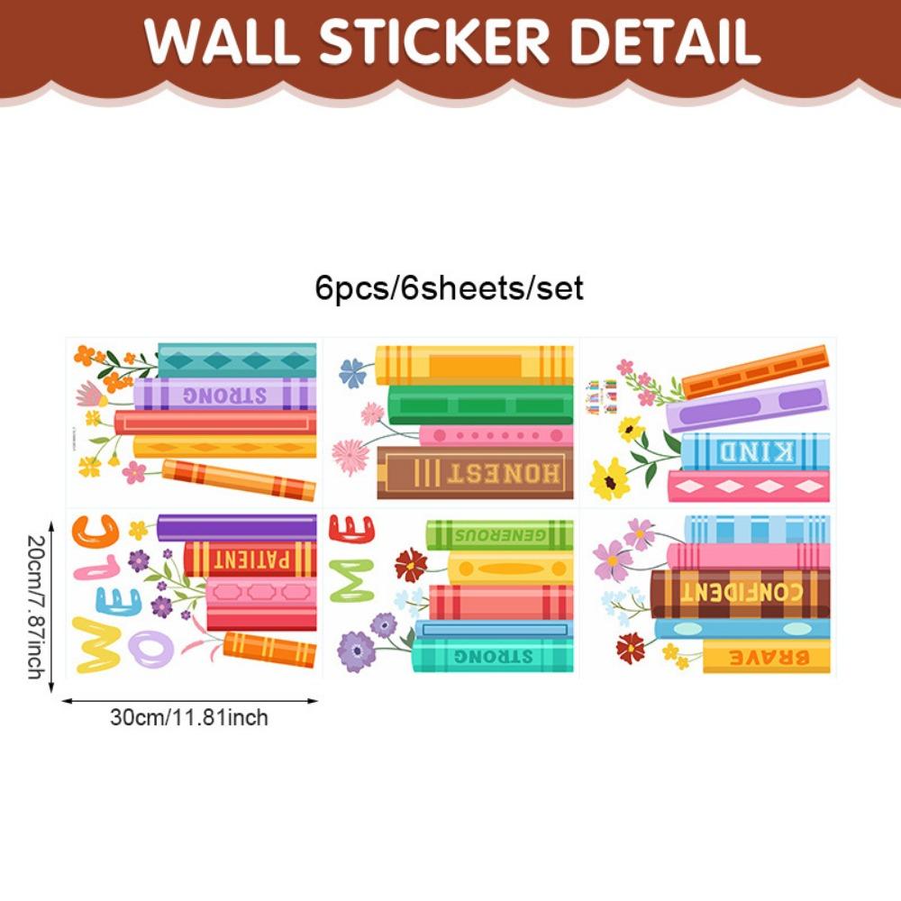 6PCS/Set Static Cling Glass Decals Cartoon Books Elecstatic Decals  Back To School