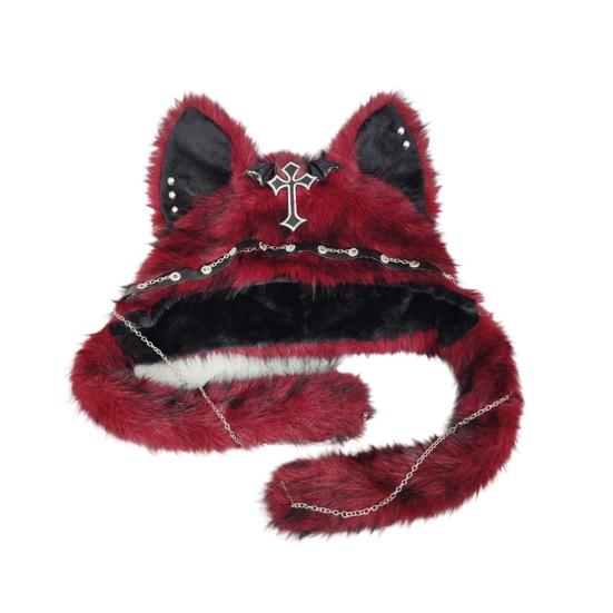 Warm Winter Hat Cute Plush Animal Hat, Furry Cat Ear Headwear, Unique Cosplay Accessories Soft Cap for Halloween Party Costume, Holiday Theme