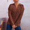 Women's Fashion Casual Loose  Semi-Retro Cable Lapel Long Sleeve Knit Sweater Pullover