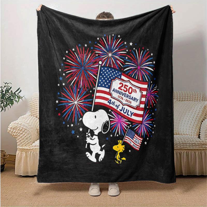 1pc Snoopy Celebrates Th July Flannel Blanket Soft Warm Throw Blanket for Bedroom Living Room Bed Travel Camping Picnic Gift. MT7150152